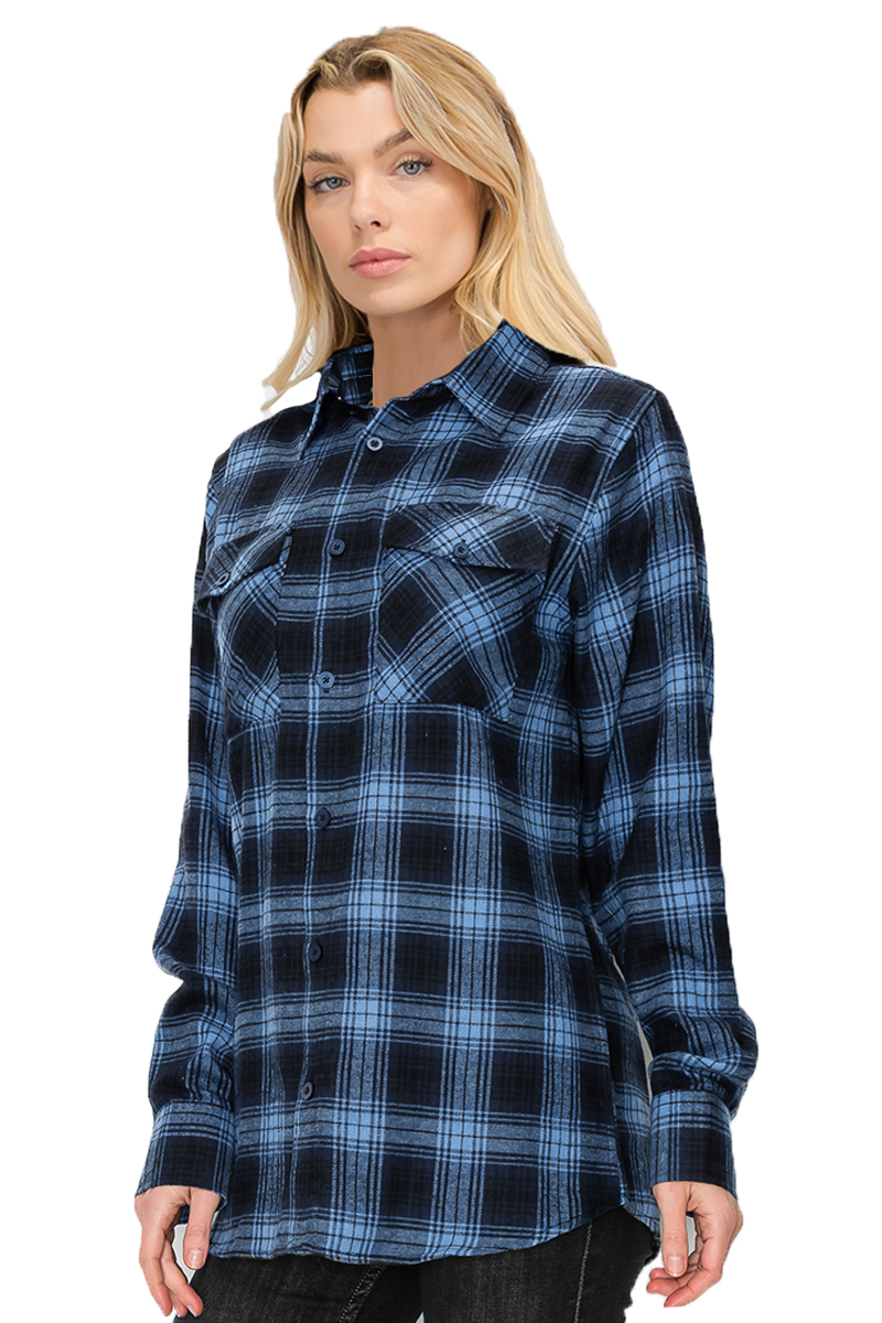 Oversize Boyfriend Plaid Checkered Flannel featuring a classic plaid pattern, flat collar, and dual chest pockets.