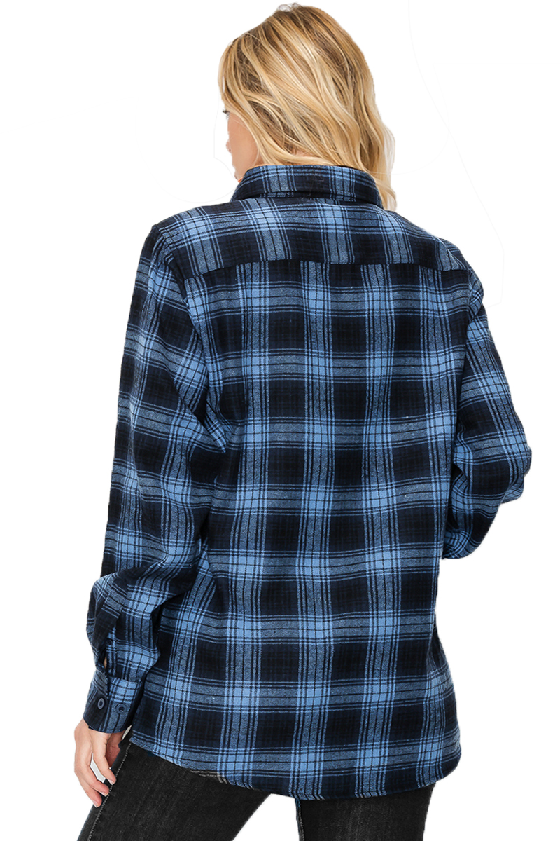 Oversize Boyfriend Plaid Checkered Flannel featuring a classic plaid pattern, flat collar, and dual chest pockets.