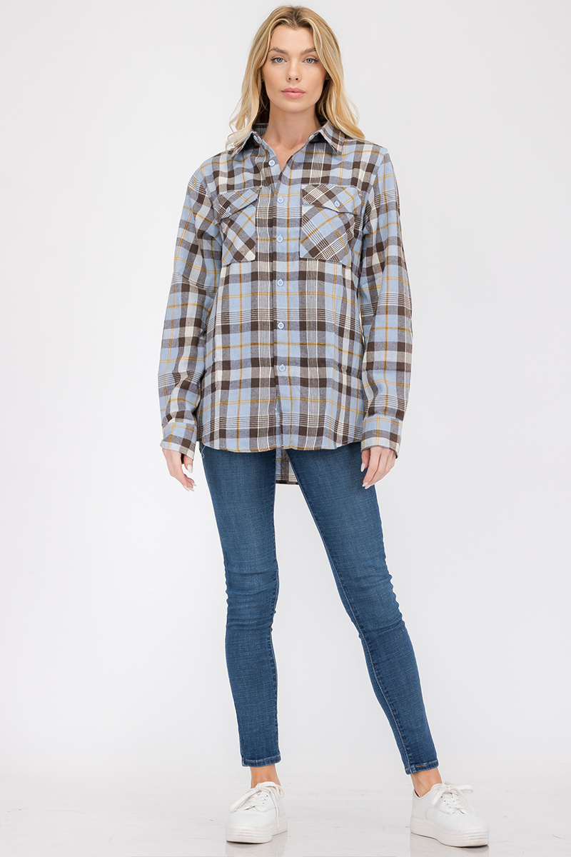 Oversize Boyfriend Plaid Checkered Flannel featuring a relaxed fit, dual chest pockets, and a stylish plaid pattern.