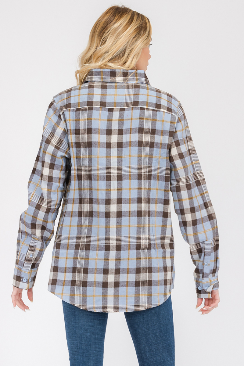 Oversize Boyfriend Plaid Checkered Flannel featuring a relaxed fit, dual chest pockets, and a stylish plaid pattern.