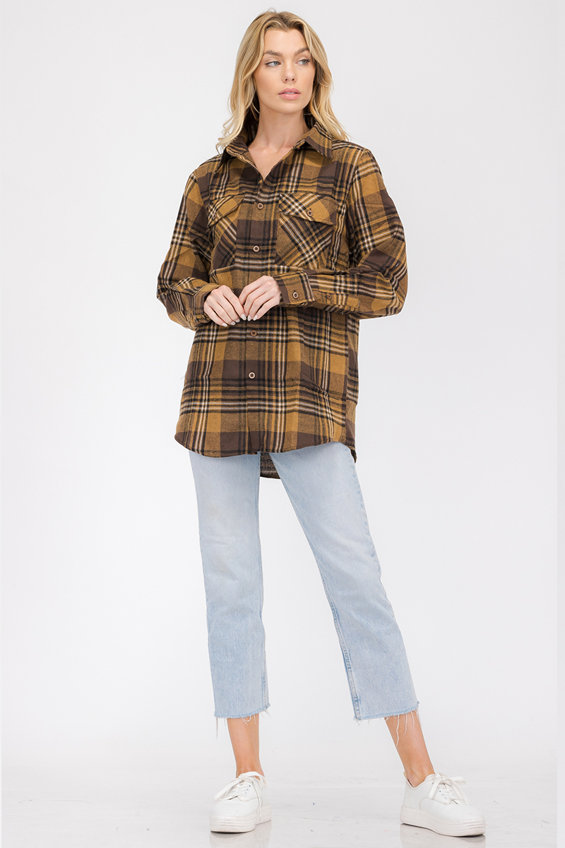 Oversize Boyfriend Plaid Checkered Flannel featuring a classic plaid pattern, flat collar, and dual chest pockets.