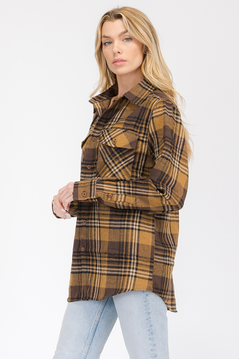 Oversize Boyfriend Plaid Checkered Flannel featuring a classic plaid pattern, flat collar, and dual chest pockets.