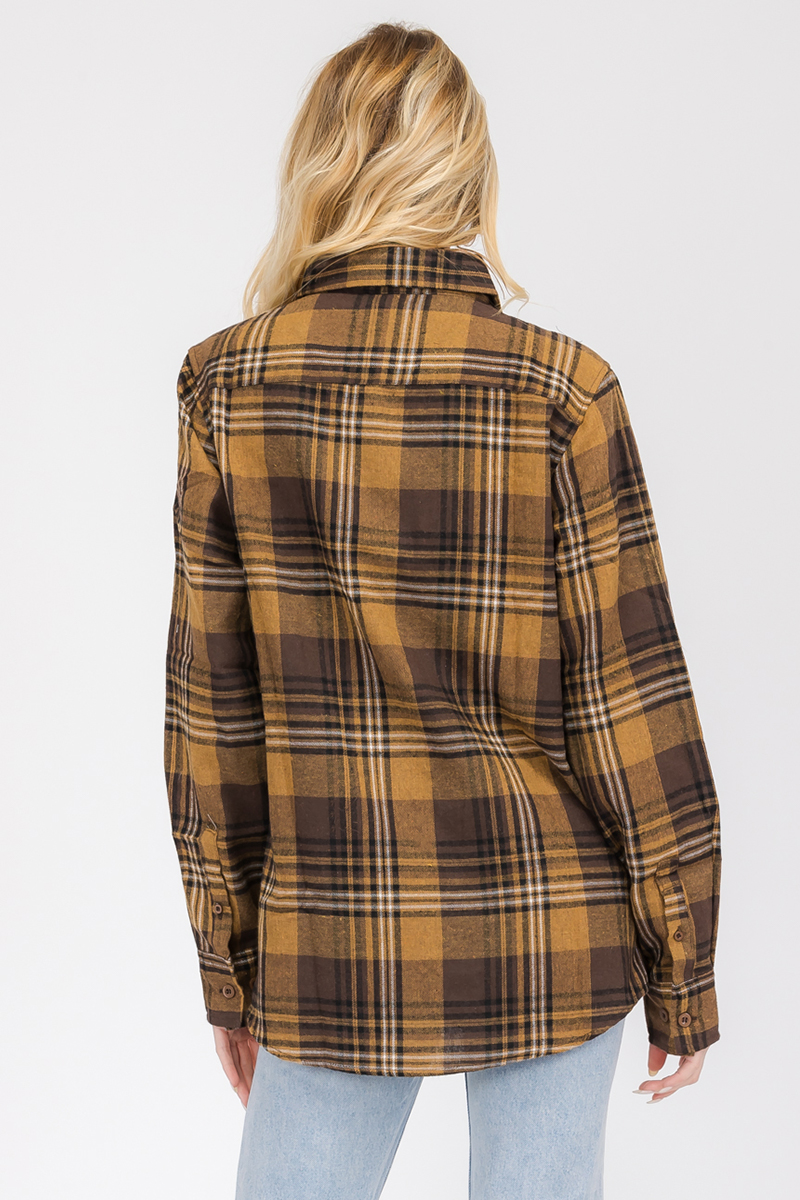 Oversize Boyfriend Plaid Checkered Flannel featuring a classic plaid pattern, flat collar, and dual chest pockets.