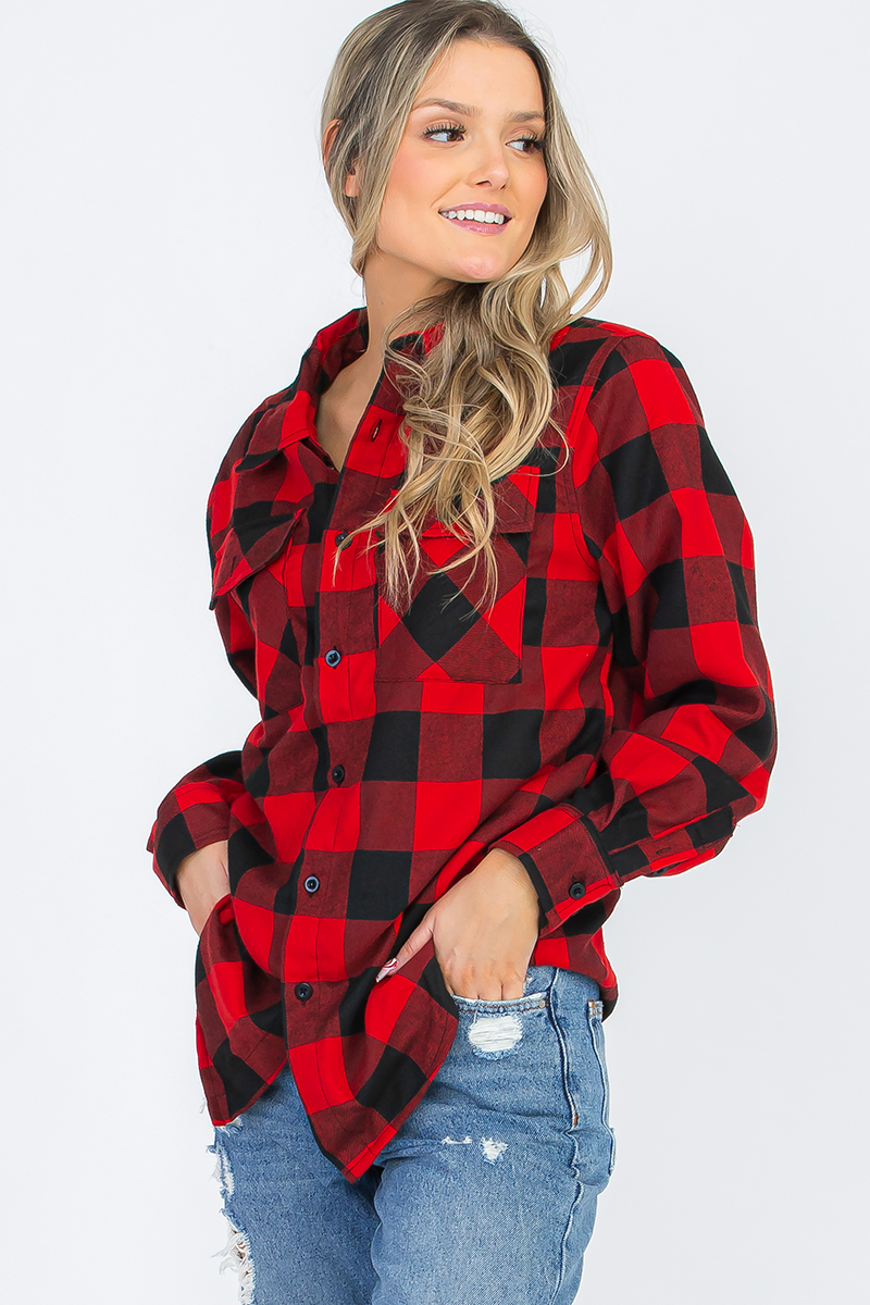 Oversize Boyfriend Plaid Checkered Flannel featuring a classic plaid pattern, flat collar, and dual chest pockets.