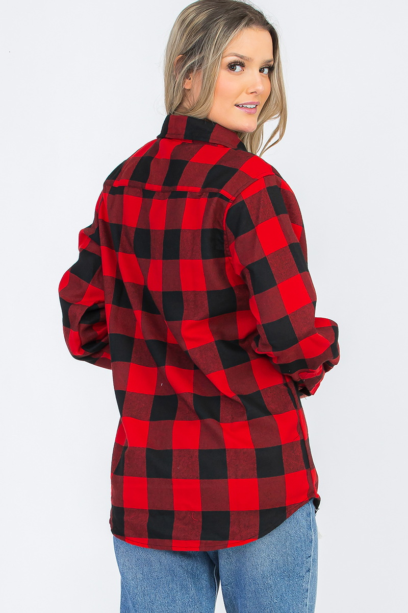 Oversize Boyfriend Plaid Checkered Flannel featuring a classic plaid pattern, flat collar, and dual chest pockets.