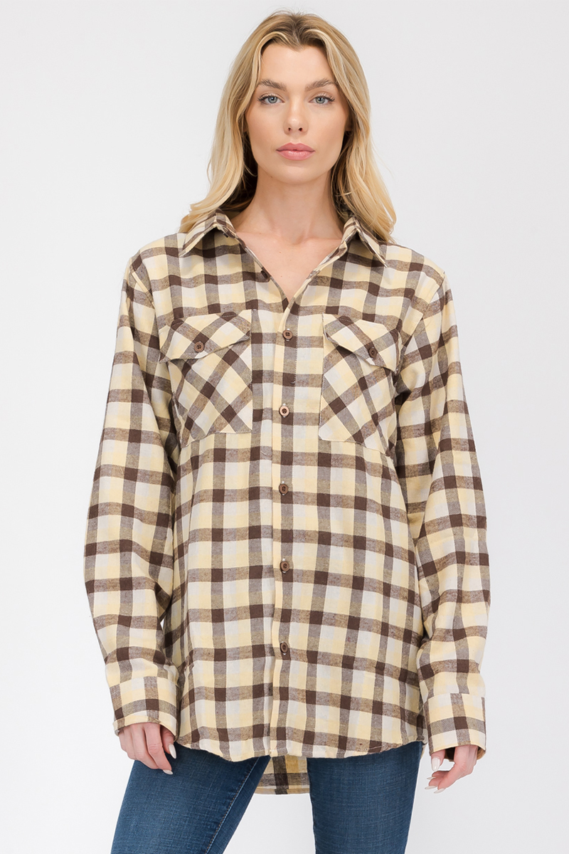 Oversize Boyfriend Plaid Checkered Flannel featuring a classic plaid pattern, dual chest pockets, and a button-up front.