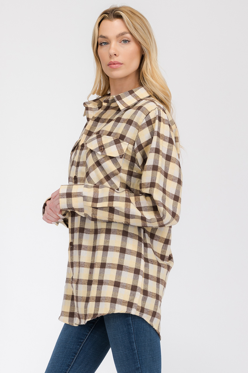 Oversize Boyfriend Plaid Checkered Flannel featuring a classic plaid pattern, dual chest pockets, and a button-up front.