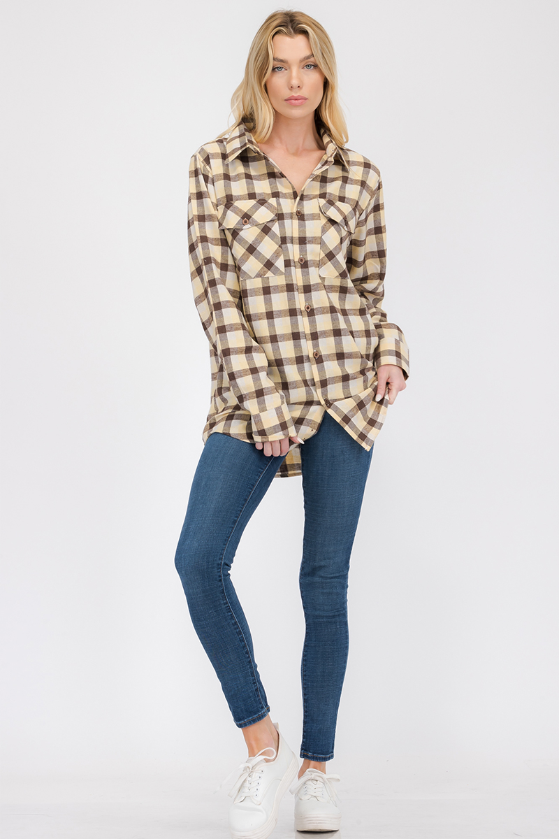 Oversize Boyfriend Plaid Checkered Flannel featuring a classic plaid pattern, dual chest pockets, and a button-up front.