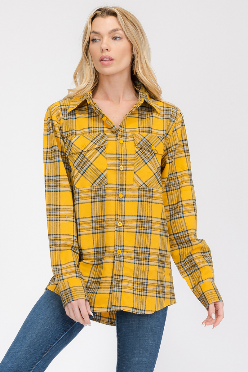 Oversize Boyfriend Plaid Checkered Flannel featuring a classic plaid pattern, dual chest pockets, and a relaxed fit, perfect for casual wear.