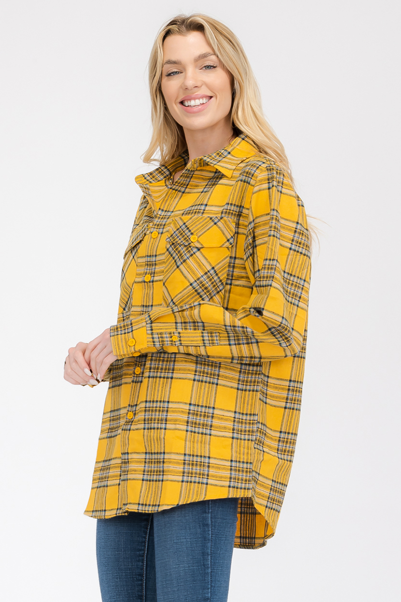 Oversize Boyfriend Plaid Checkered Flannel featuring a classic plaid pattern, dual chest pockets, and a relaxed fit, perfect for casual wear.