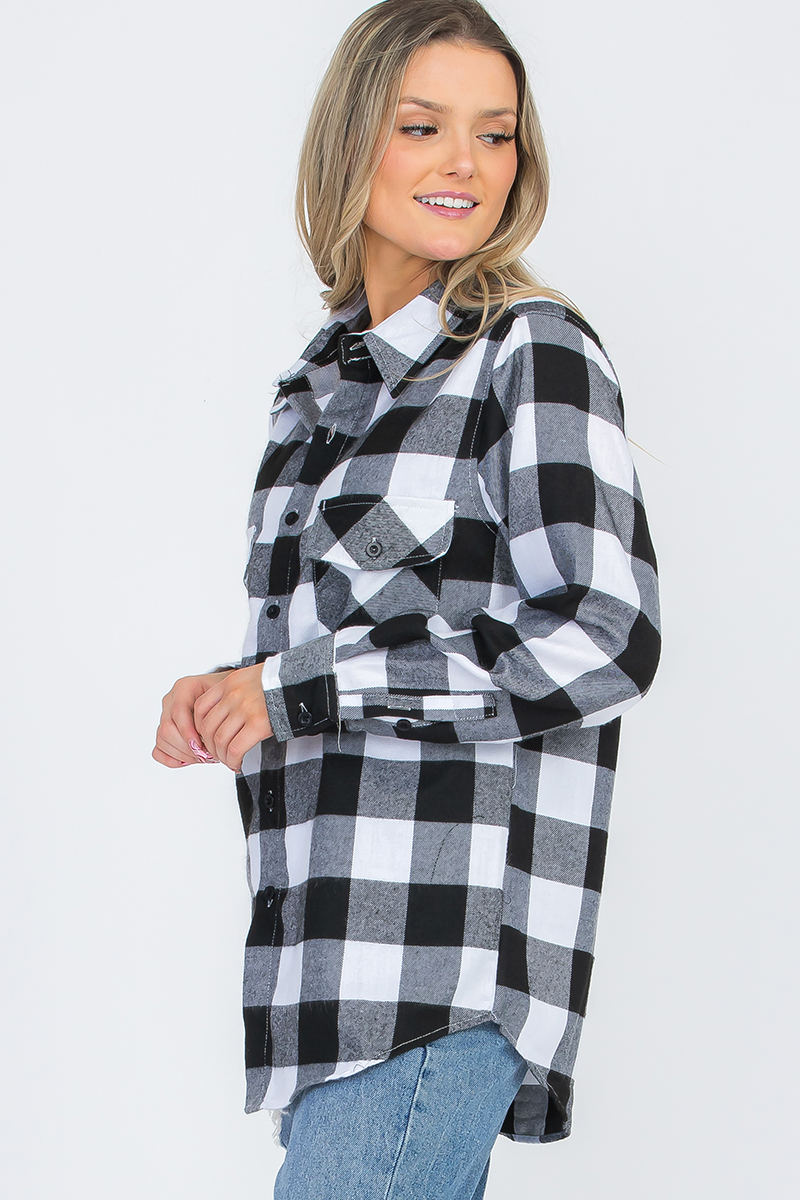 Oversize Boyfriend Plaid Checkered Flannel featuring a classic plaid pattern, flat collar, and dual chest pockets.