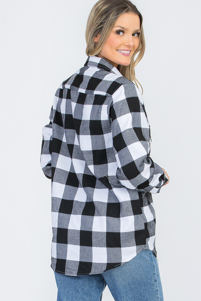 Oversize Boyfriend Plaid Checkered Flannel featuring a classic plaid pattern, flat collar, and dual chest pockets.