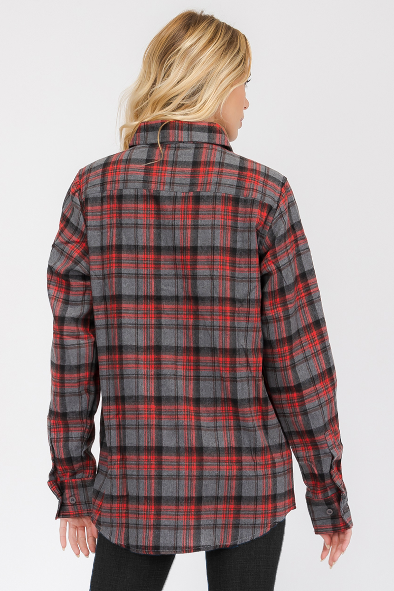 Oversize Boyfriend Plaid Checkered Flannel featuring a classic plaid pattern, dual chest pockets, and a button-up front.