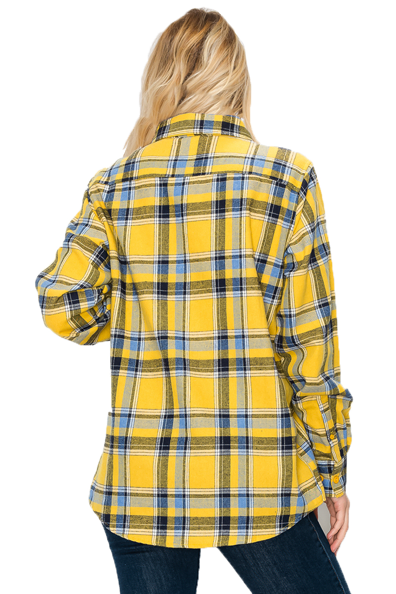 Oversize Boyfriend Plaid Checkered Flannel featuring a classic plaid pattern, flat collar, and dual chest pockets, perfect for casual wear.