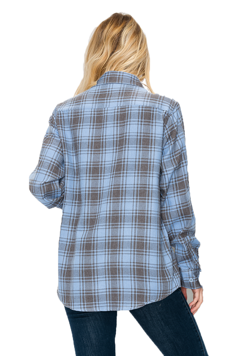 Oversize Boyfriend Plaid Checkered Flannel featuring a classic plaid pattern, flat collar, and dual chest pockets, perfect for casual wear.