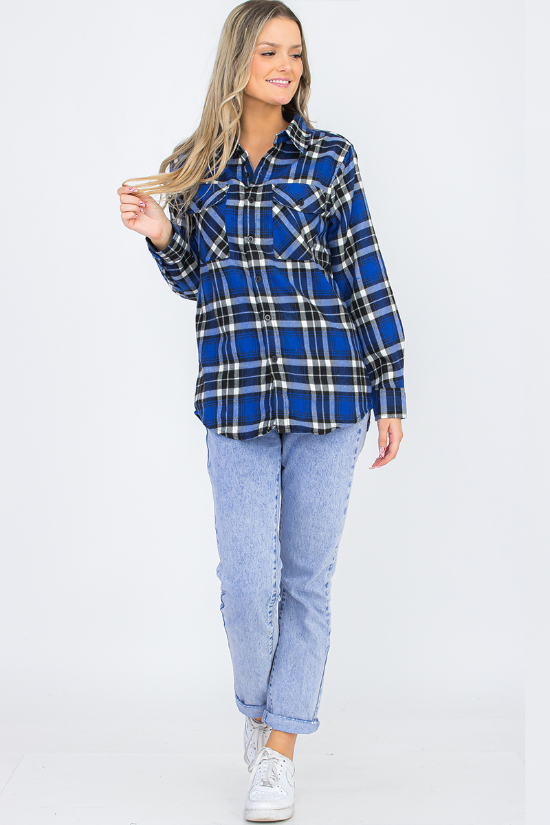 Oversize Boyfriend Plaid Checkered Flannel featuring a classic plaid pattern, flat collar, and dual chest pockets.