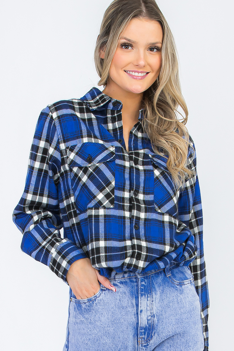 Oversize Boyfriend Plaid Checkered Flannel featuring a classic plaid pattern, flat collar, and dual chest pockets.