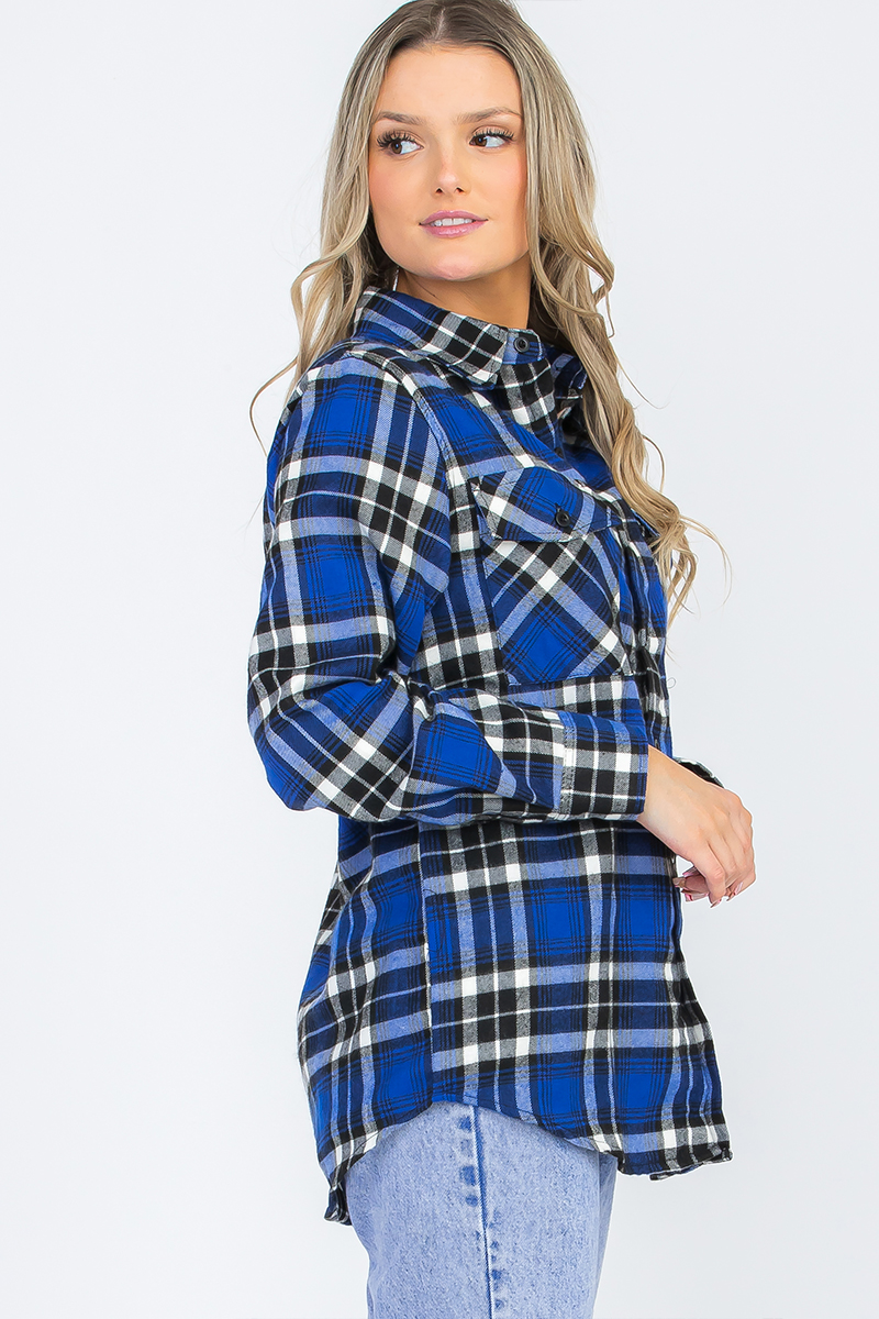 Oversize Boyfriend Plaid Checkered Flannel featuring a classic plaid pattern, flat collar, and dual chest pockets.