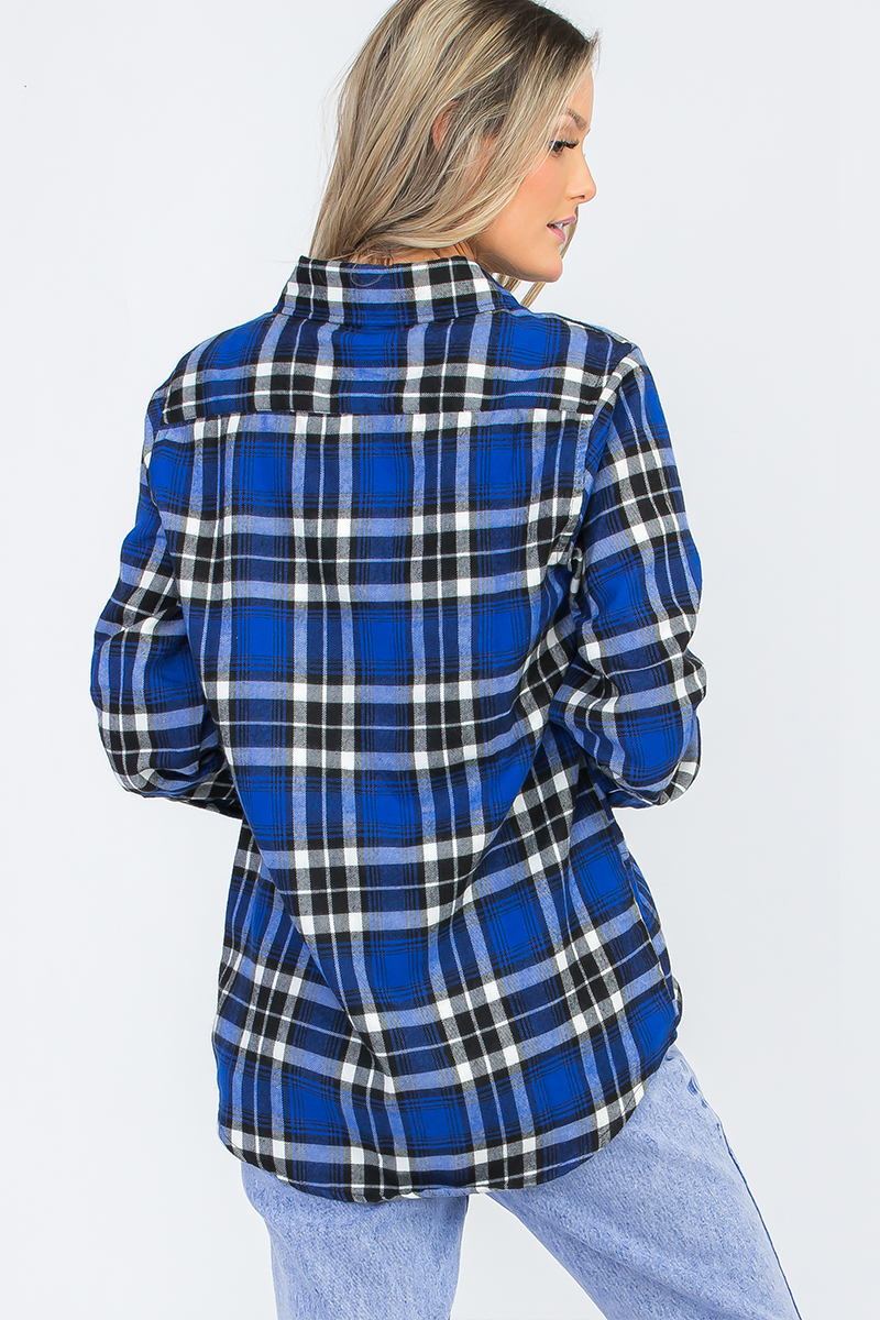 Oversize Boyfriend Plaid Checkered Flannel featuring a classic plaid pattern, flat collar, and dual chest pockets.