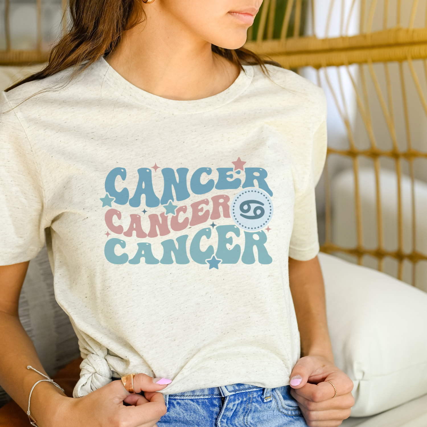 A soft tri-blend Retro Cancer Graphic Tee featuring a vintage design, perfect for casual wear and supporting cancer awareness.