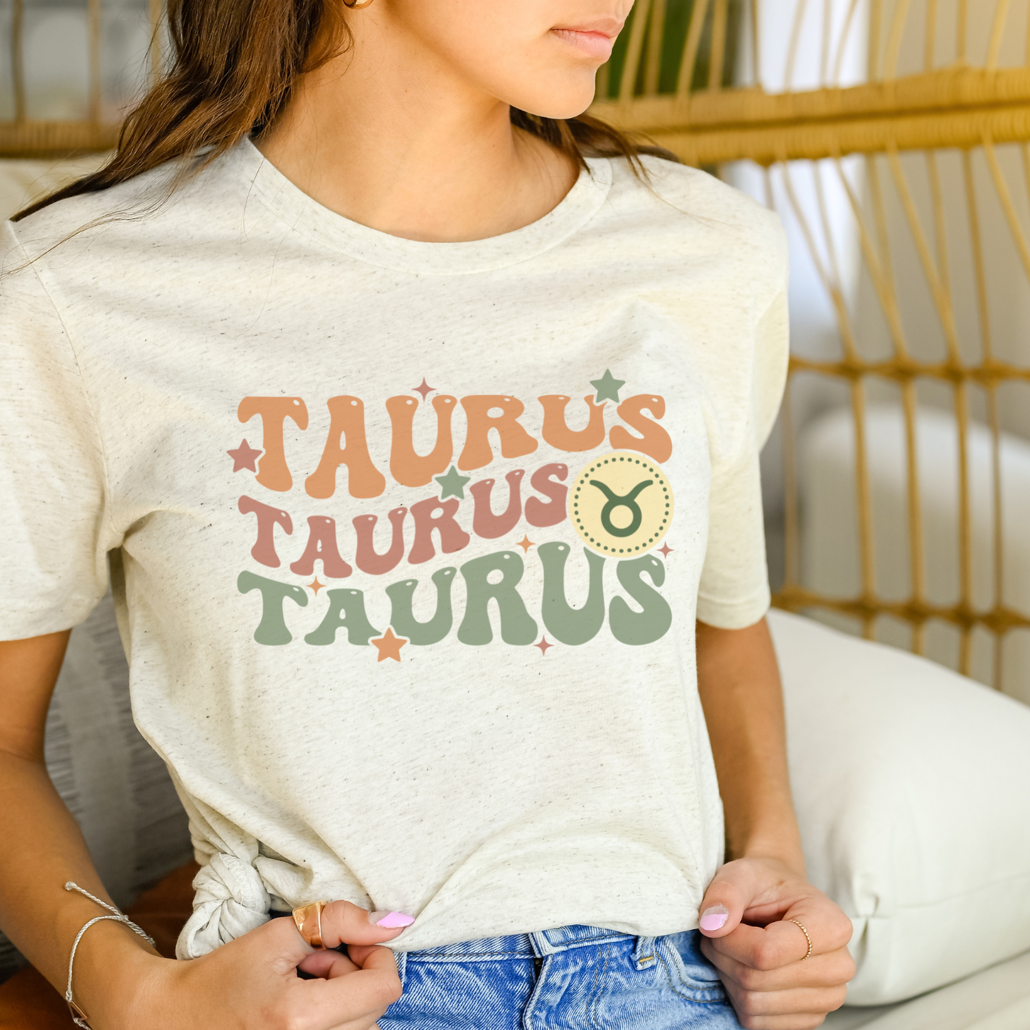 A soft tri-blend Retro Taurus Graphic Tee featuring a vintage Taurus design, perfect for casual wear.