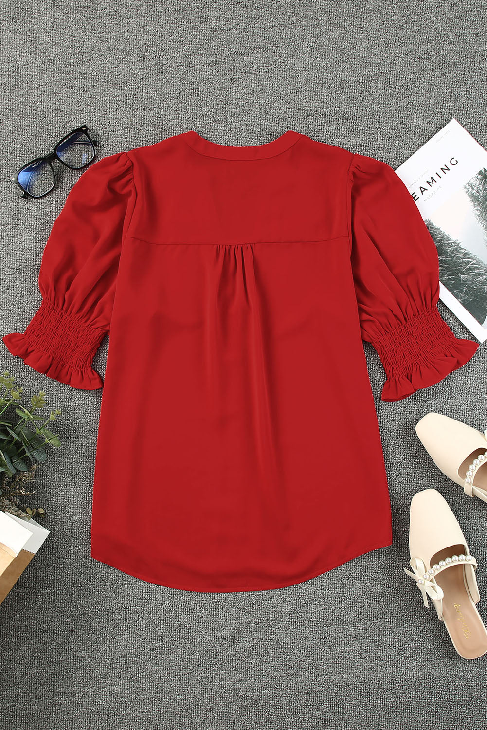 Solid Color Half Sleeve V Neck Blouse in various colors, showcasing its elegant design and comfortable fit.