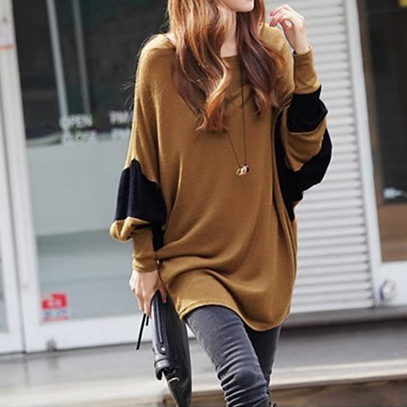 A stylish Women's Casual Batwing Top in brown, featuring a loose fit and batwing sleeves, perfect for casual street style.