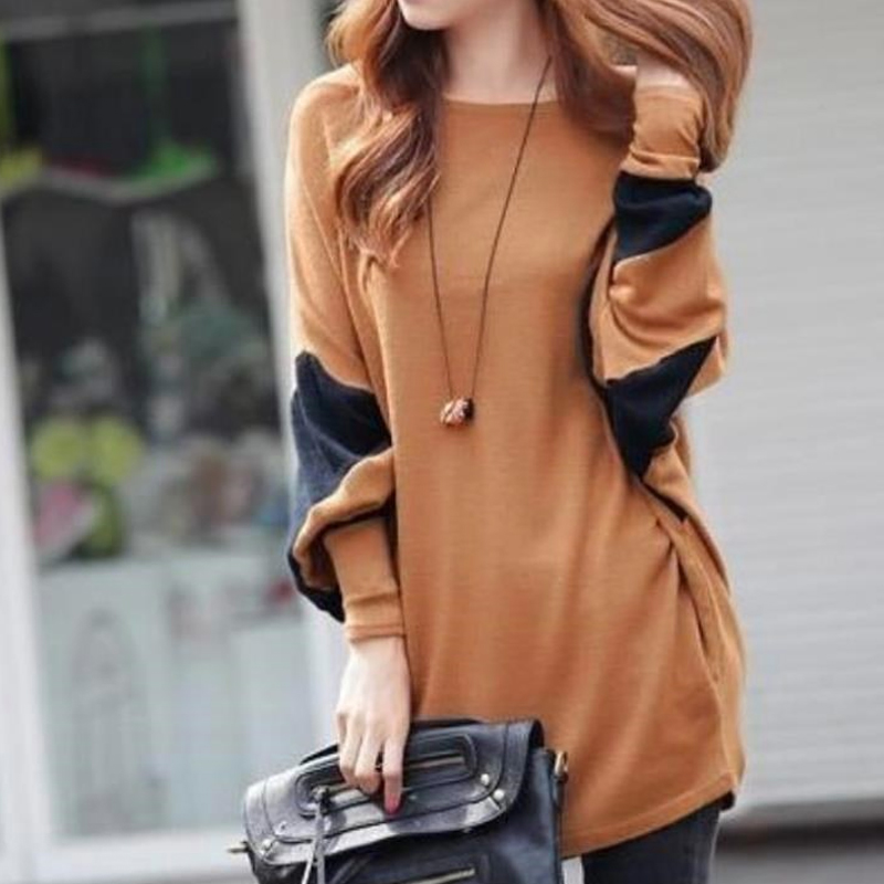 A stylish Women's Casual Batwing Top in brown, featuring a loose fit and batwing sleeves, perfect for casual street style.