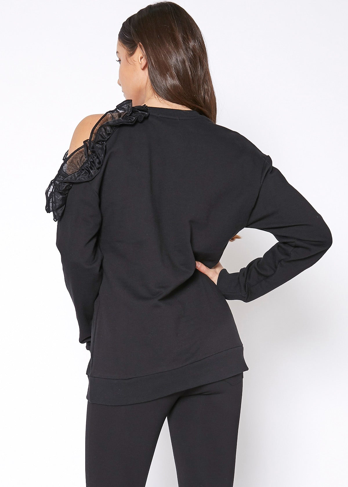 A stylish Women's One Shoulder Detail Sweatshirt in soft cotton, showcasing its unique one-shoulder design, perfect for casual wear.