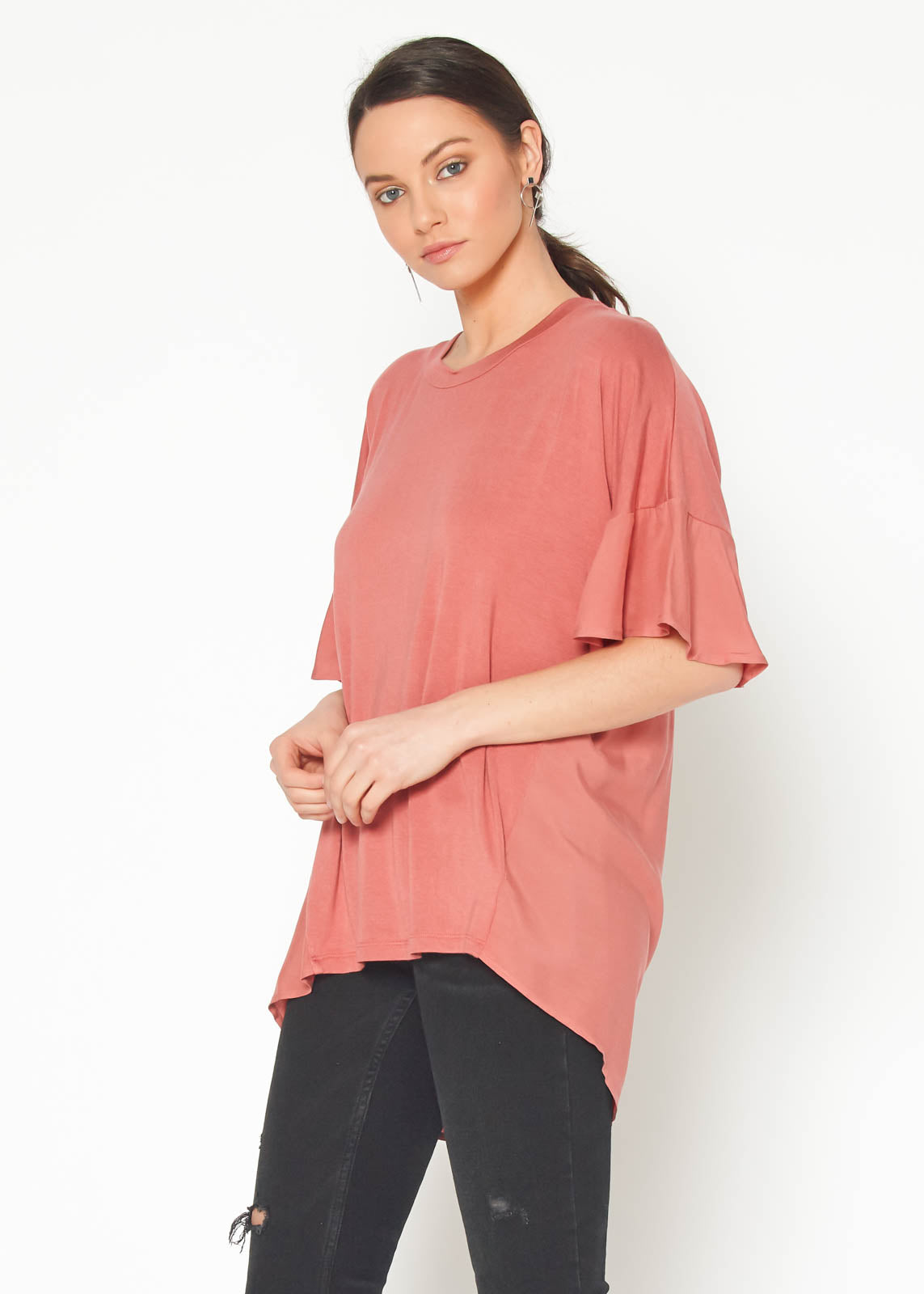 Main Women's Oversized Basic Tunic Top In Terracotta image