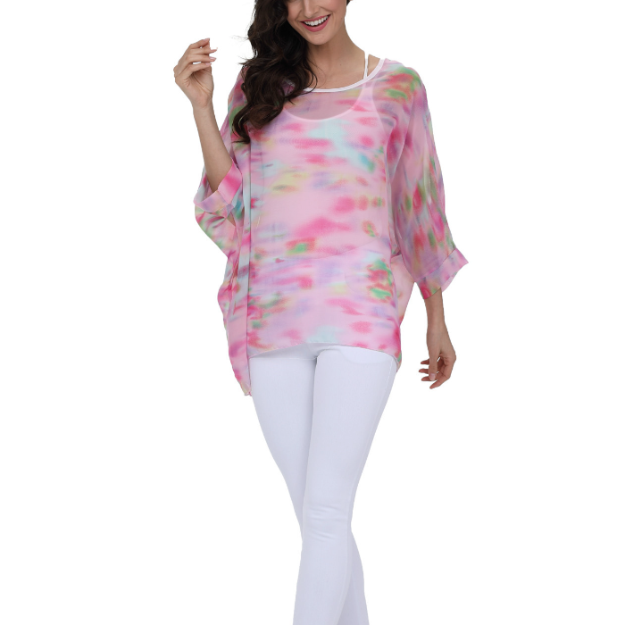 A stylish Women's Unicorn Pink Chiffon Top featuring a whimsical unicorn print on soft pink fabric, perfect for casual and semi-formal occasions.