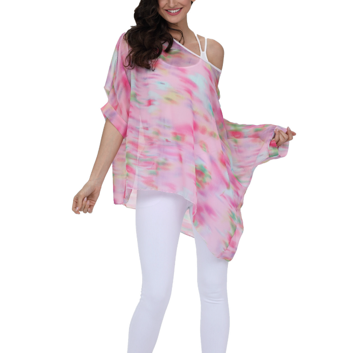 A stylish Women's Unicorn Pink Chiffon Top featuring a whimsical unicorn print on soft pink fabric, perfect for casual and semi-formal occasions.