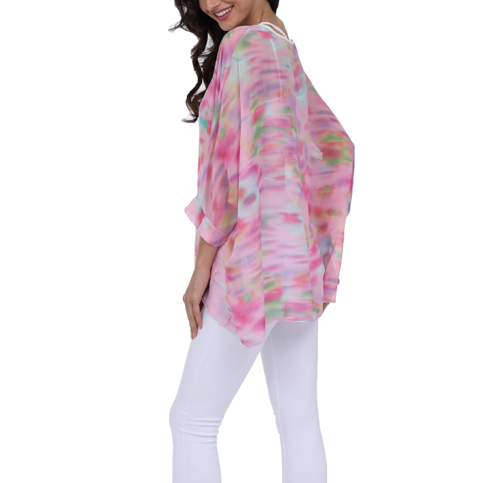 A stylish Women's Unicorn Pink Chiffon Top featuring a whimsical unicorn print on soft pink fabric, perfect for casual and semi-formal occasions.