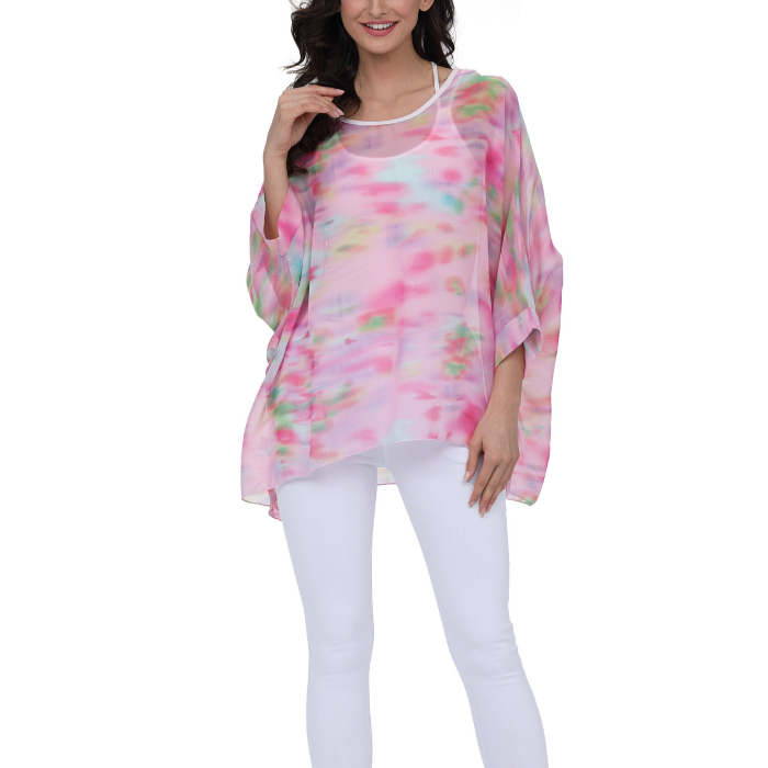 A stylish Women's Unicorn Pink Chiffon Top featuring a whimsical unicorn print on soft pink fabric, perfect for casual and semi-formal occasions.