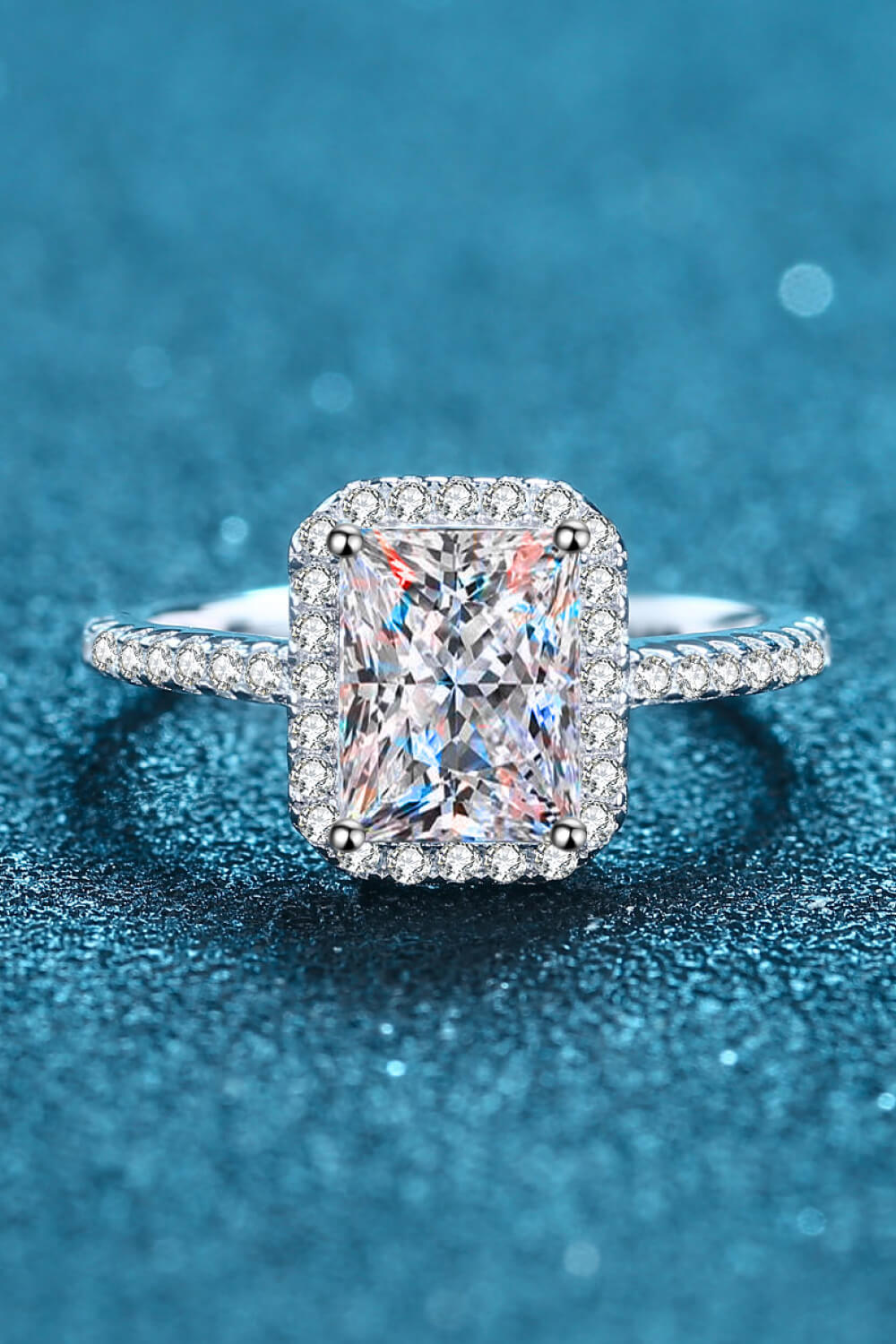 1 Carat Rectangle Moissanite Ring in 925 sterling silver, showcasing its elegant design and brilliant stone.