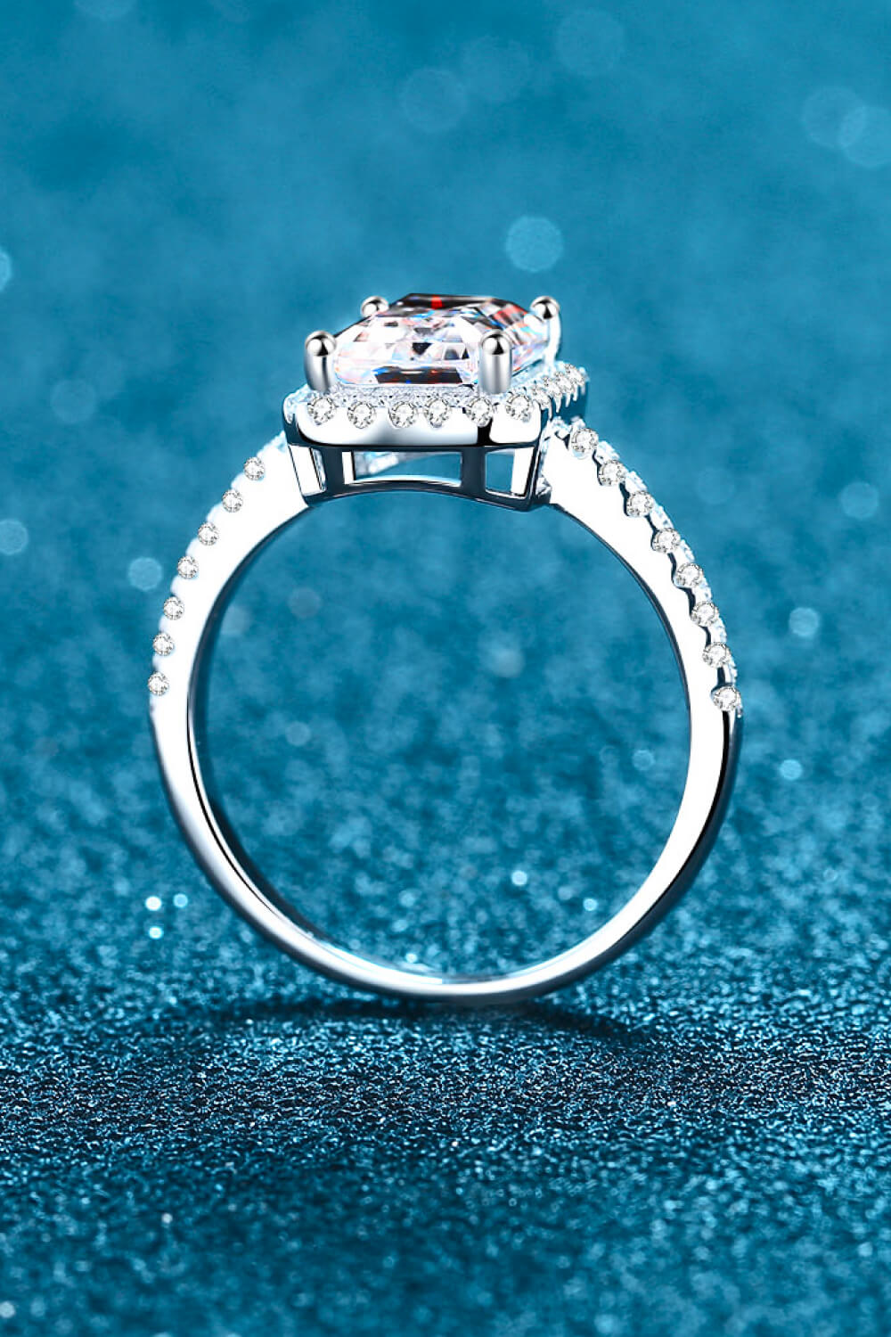 1 Carat Rectangle Moissanite Ring in 925 sterling silver, showcasing its elegant design and brilliant stone.