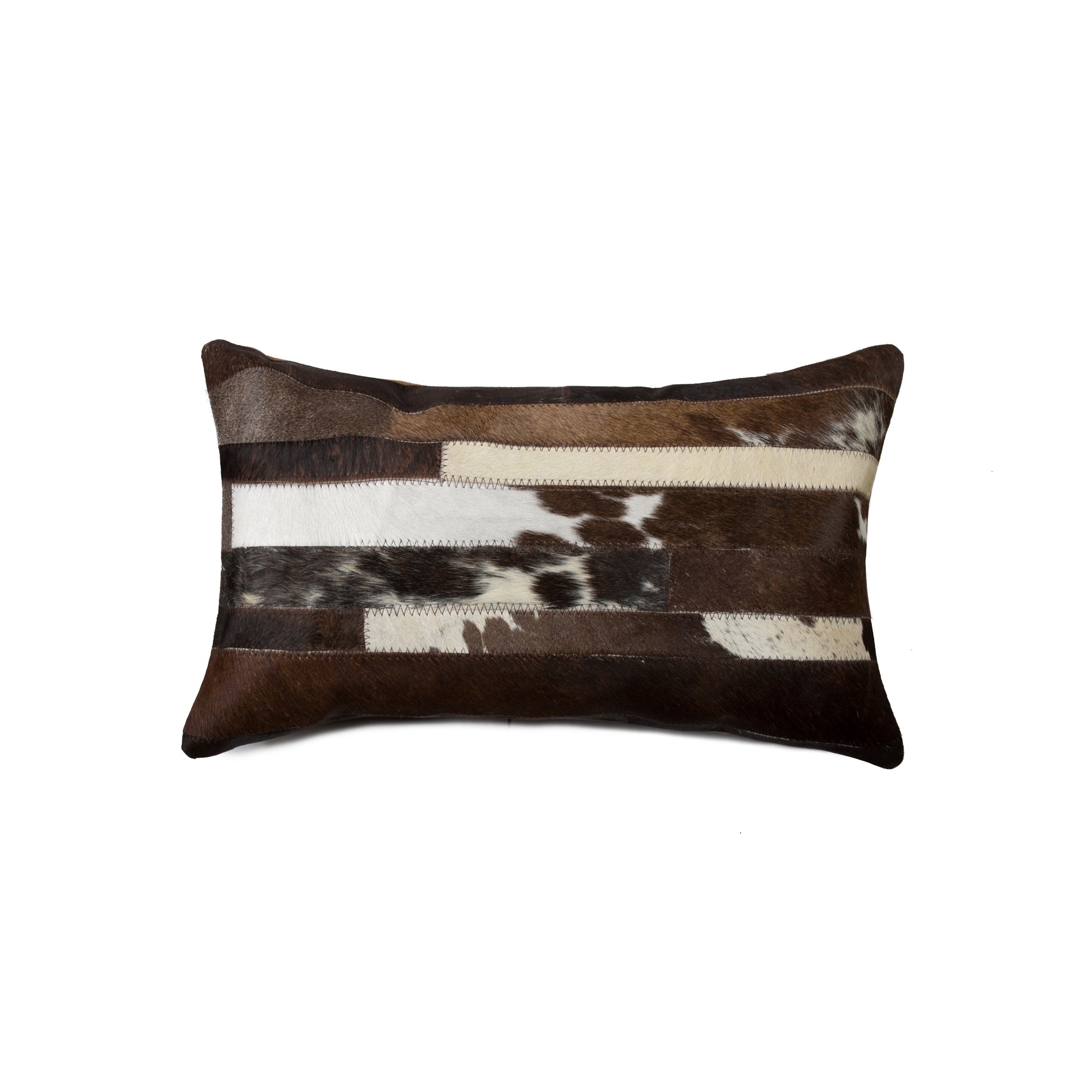 A luxurious gray pillow made from premium Indian cowhide, featuring a soft microsuede backing and concealed zipper closure.