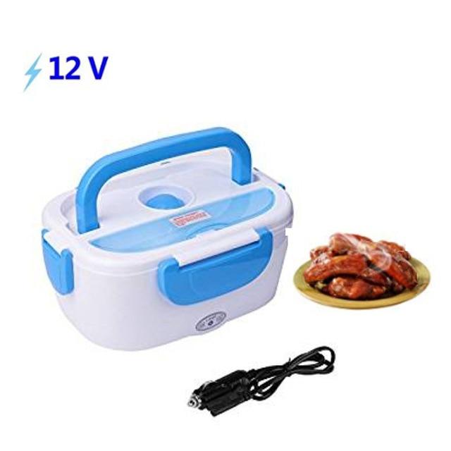 12V Electric Lunch Box Heating Warmer Food Container in vibrant colors, showcasing its eco-friendly design and spacious capacity.