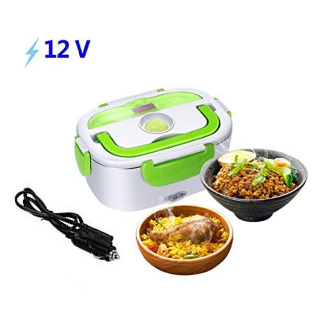 12V Electric Lunch Box Heating Warmer Food Container in vibrant colors, showcasing its eco-friendly design and spacious capacity.