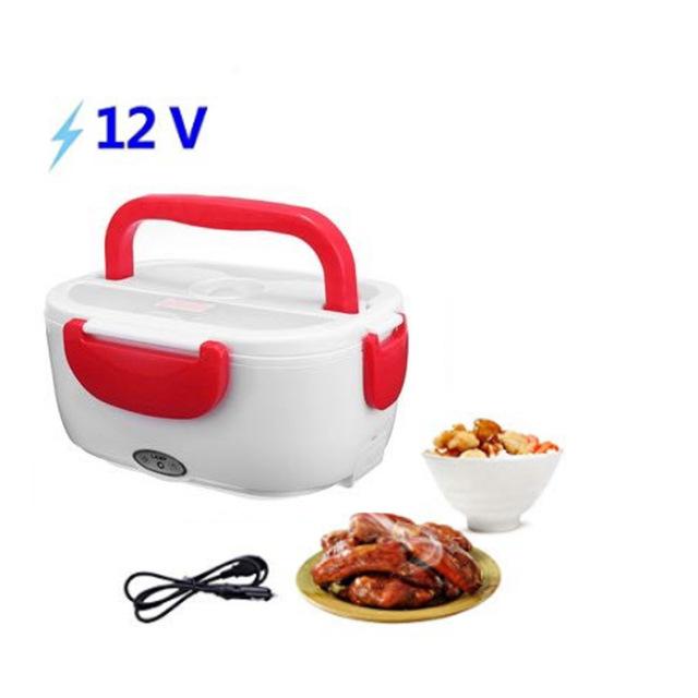 12V Electric Lunch Box Heating Warmer Food Container in vibrant colors, showcasing its eco-friendly design and spacious capacity.