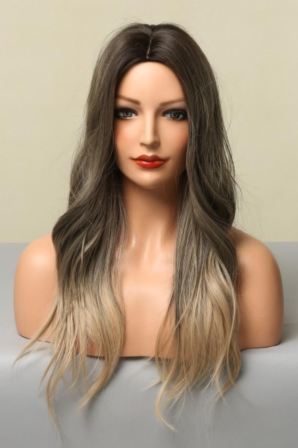 A long straight synthetic wig with a 13*1 inch lace front, showcasing a sleek and shiny texture, perfect for stylish looks.