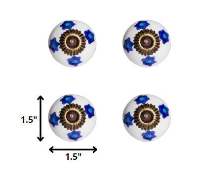 A set of 12 hand-painted ceramic knobs in white, blue, and turquoise, designed for furniture enhancement.