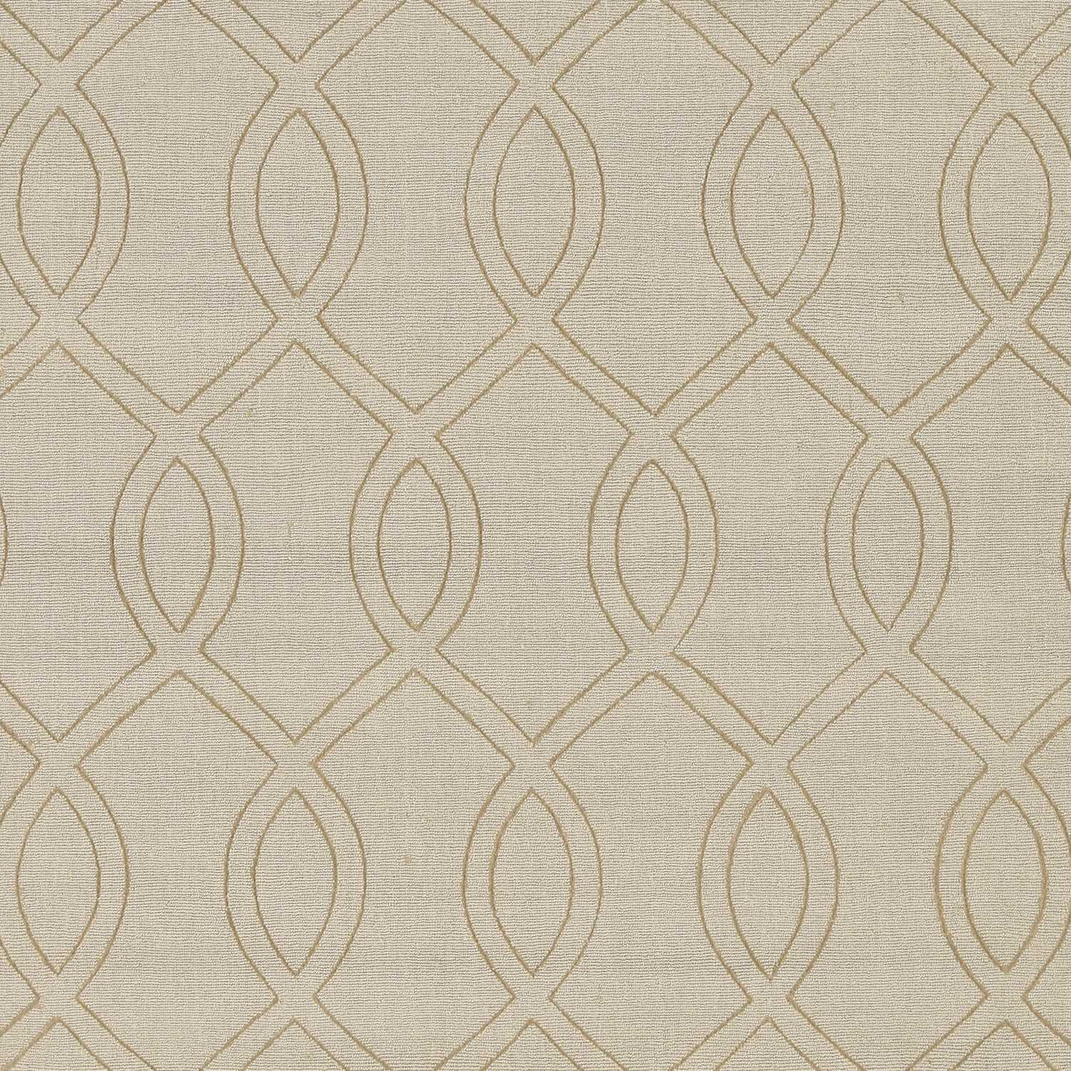 A 17" x 90" beige polyester rug with elegant cut loop embossed patterns, showcasing its soft texture and sophisticated design.