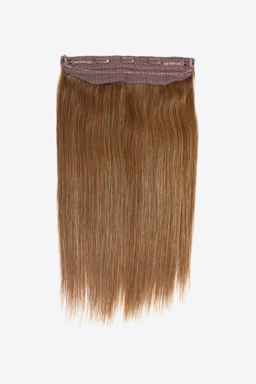 18 inch long straight Indian human halo hair extension displayed in a flat lay style, showcasing its silky texture and natural appearance.