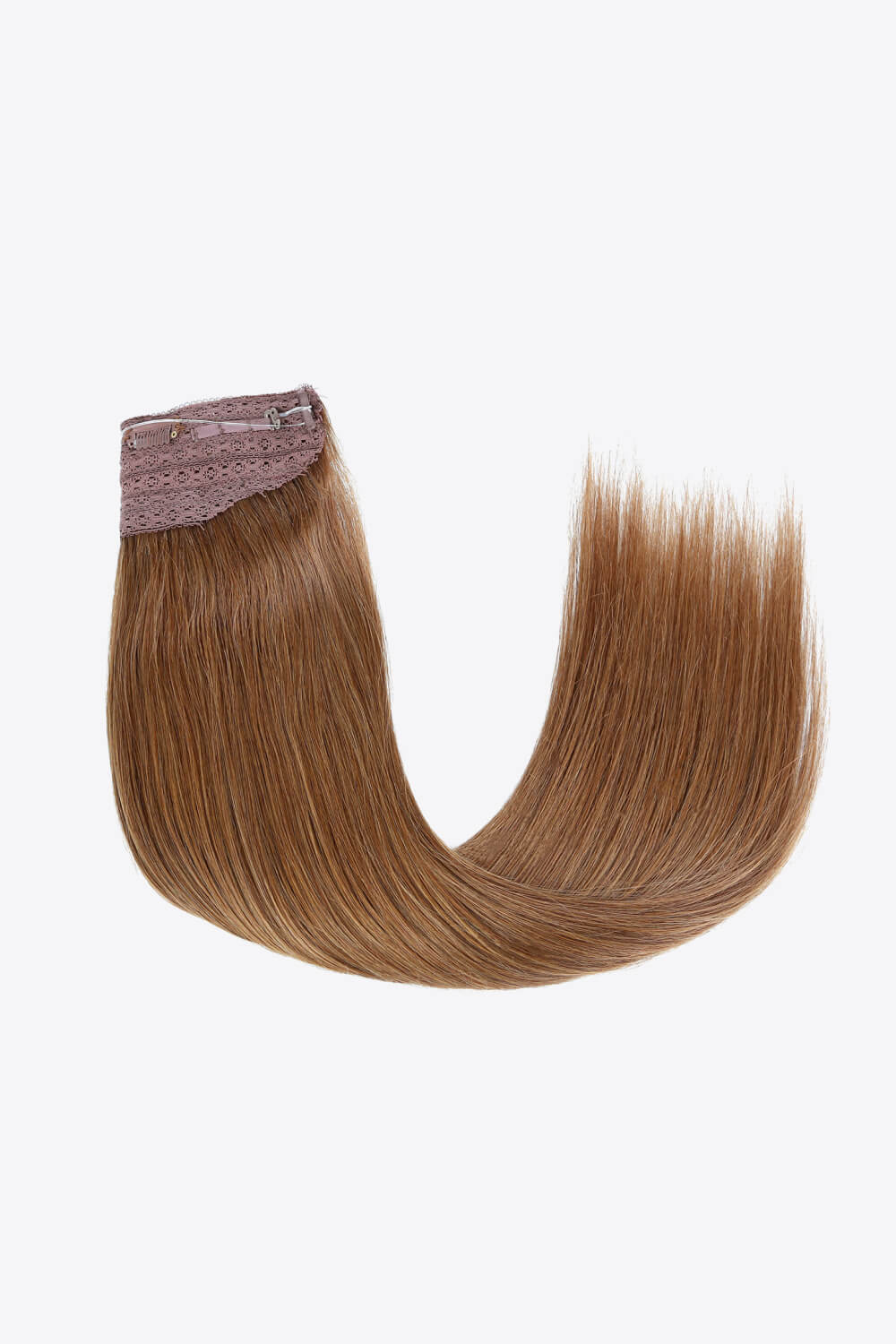 18 inch long straight Indian human halo hair extension displayed in a flat lay style, showcasing its silky texture and natural appearance.