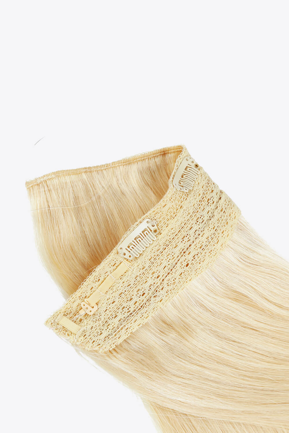 18 inch long straight Indian human halo hair extension displayed in a flat lay style, showcasing its silky texture and natural appearance.