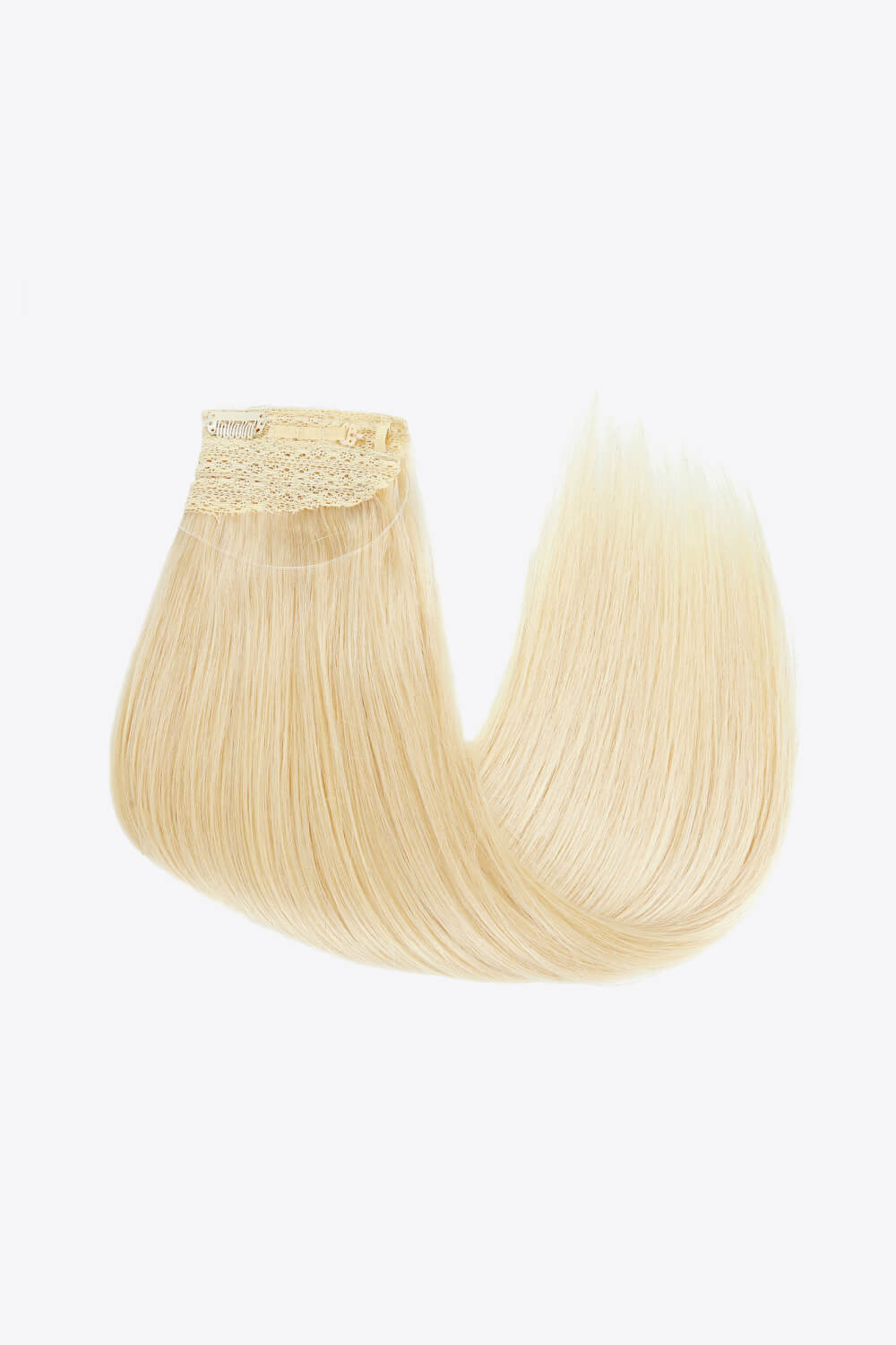 18 inch long straight Indian human halo hair extension displayed in a flat lay style, showcasing its silky texture and natural appearance.