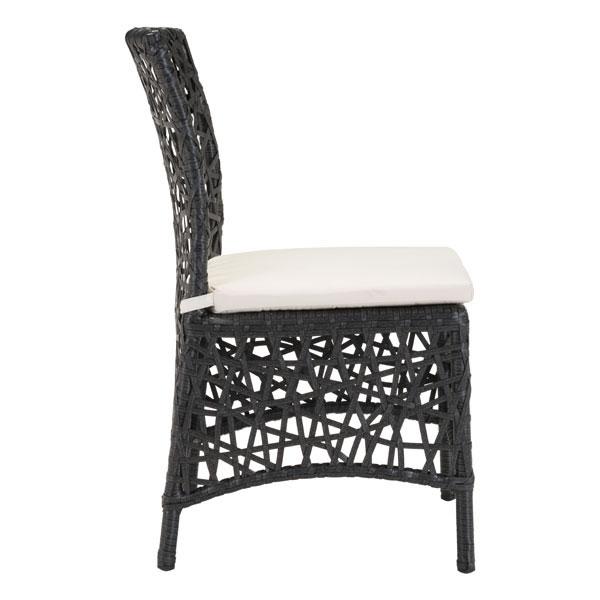 Beautiful brown outdoor chair with subtle curves and open weave pattern, perfect for sunrooms, decks, or pool areas.