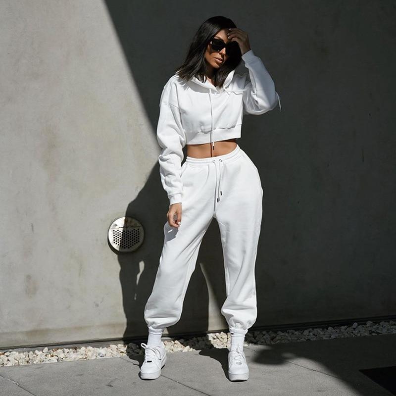 A stylish 2 Piece Sweatsuit featuring a hooded pullover and full-length pants, perfect for winter casual wear.