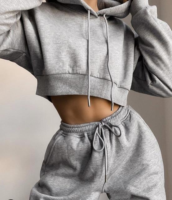 A stylish 2 Piece Sweatsuit featuring a hooded pullover and full-length pants, perfect for winter casual wear.